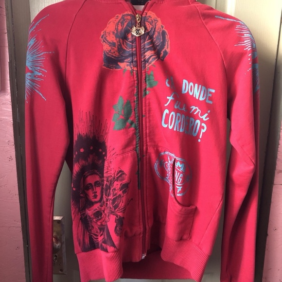 VERY RARE Red L.A.M.B. Gwen Stefani Cashmere Graphics Hoodie L M - Picture 2 of 7